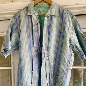 Tommy Bahama short sleeved  Silk Camp Shirt - Blue Striped - size L